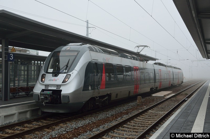 Bild: 9442 608 als RE19 in Sangerhausen. Auch er fährt hier im Vorlaufbetrieb für DB Regio.