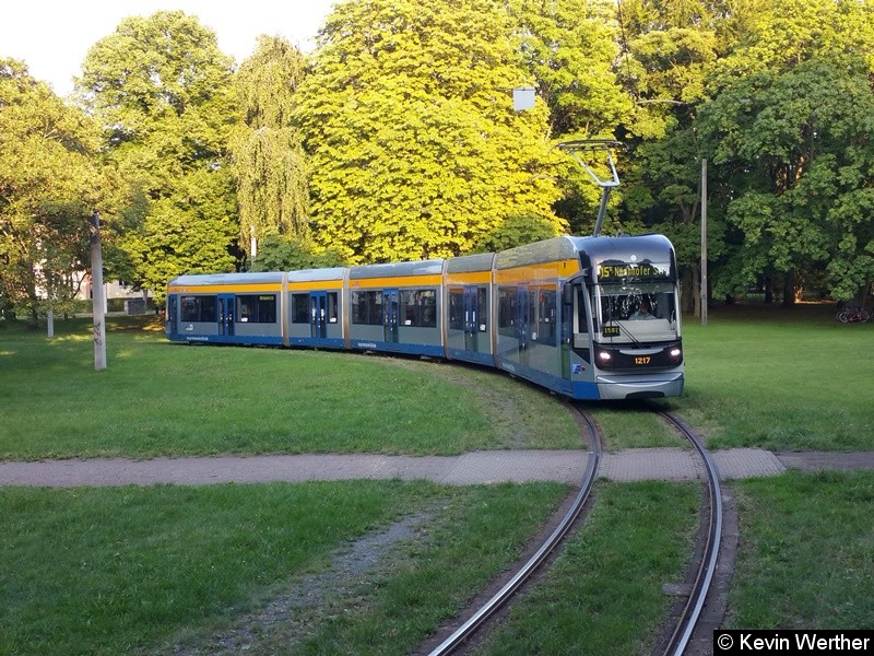 Bild: TW 1217 als Linie 15E in der Schleife Naunhofer Straße.