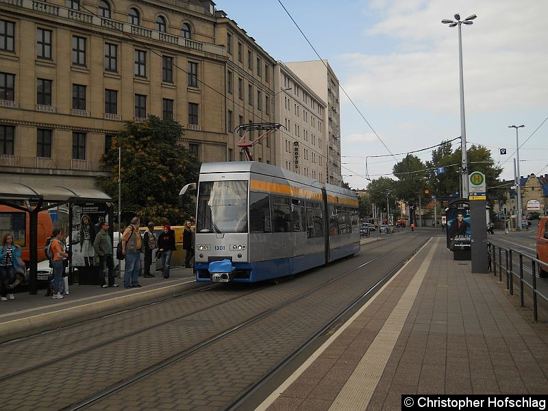 Bild: TW 1301 auf der Linie 14 nach Plagwitz.