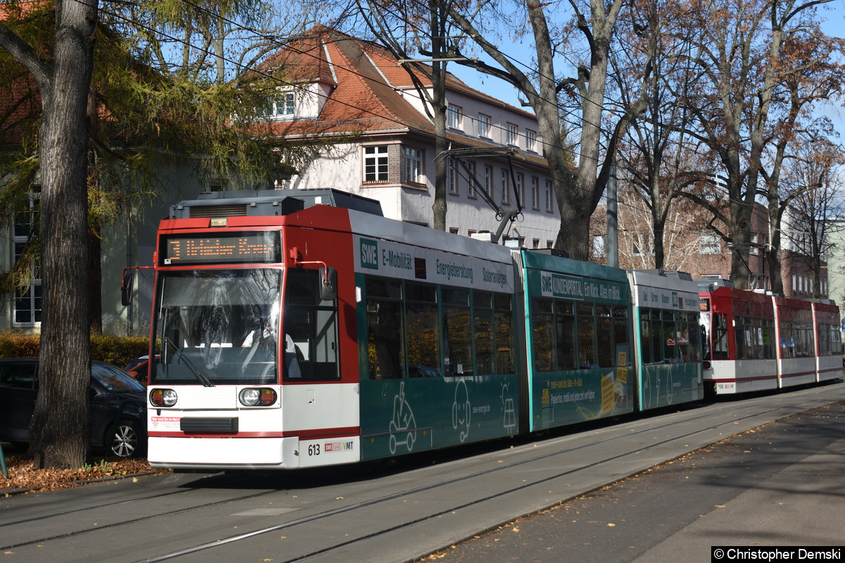 Bild: Tw 613+616 als Linie 3 in der Windthorststraße in Richtung Urbicher Kreuz.