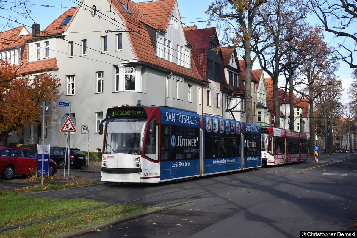 Tw 709+708 als Linie 3 in der Windthorststraße in Richtung Urbicher Kreuz.