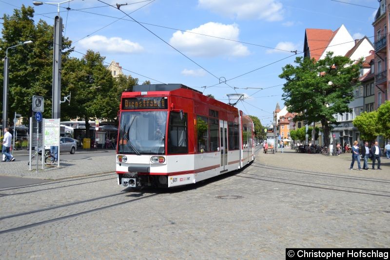 Bild: TW 601 fährt in die Haltestelle Domplatz Nord und anschließend rückwärts zum Fischmarkt.