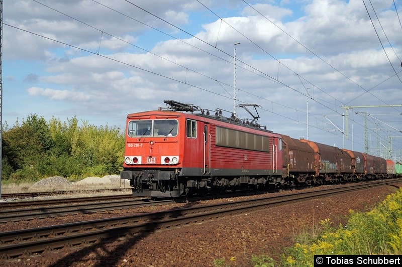 Bild: 155 201-7 mit einem Güterzug bei Weimar.