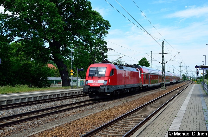 Bild: Nach der Mittagspause in Gräfenhainichen:
182 015 schiebt ihren Sonderzug nach Pratau.