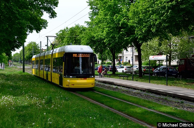 4029 als Linie M12 nach S+U Alexanderplatz zwischen den Haltestellen Stahlheimer Str./Wisbyer Str und Prenzlauer Allee/Ostseestr. Bild: 4029 als Linie M12 nach S+U Alexanderplatz zwischen den Haltestellen Stahlheimer Str./Wisbyer Str und Prenzlauer Allee/Ostseestr.