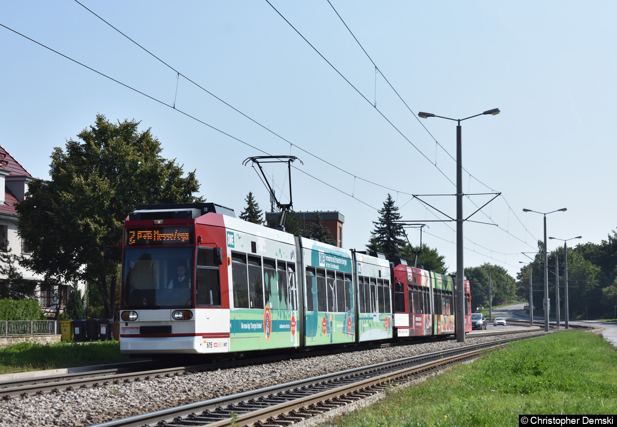 TW 615+610 als Linie 2 auf der Kranichfelder Straße.
