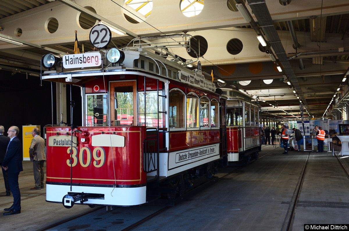 Bild: Wagen 309 in der Wagenhalle Gorbitz.